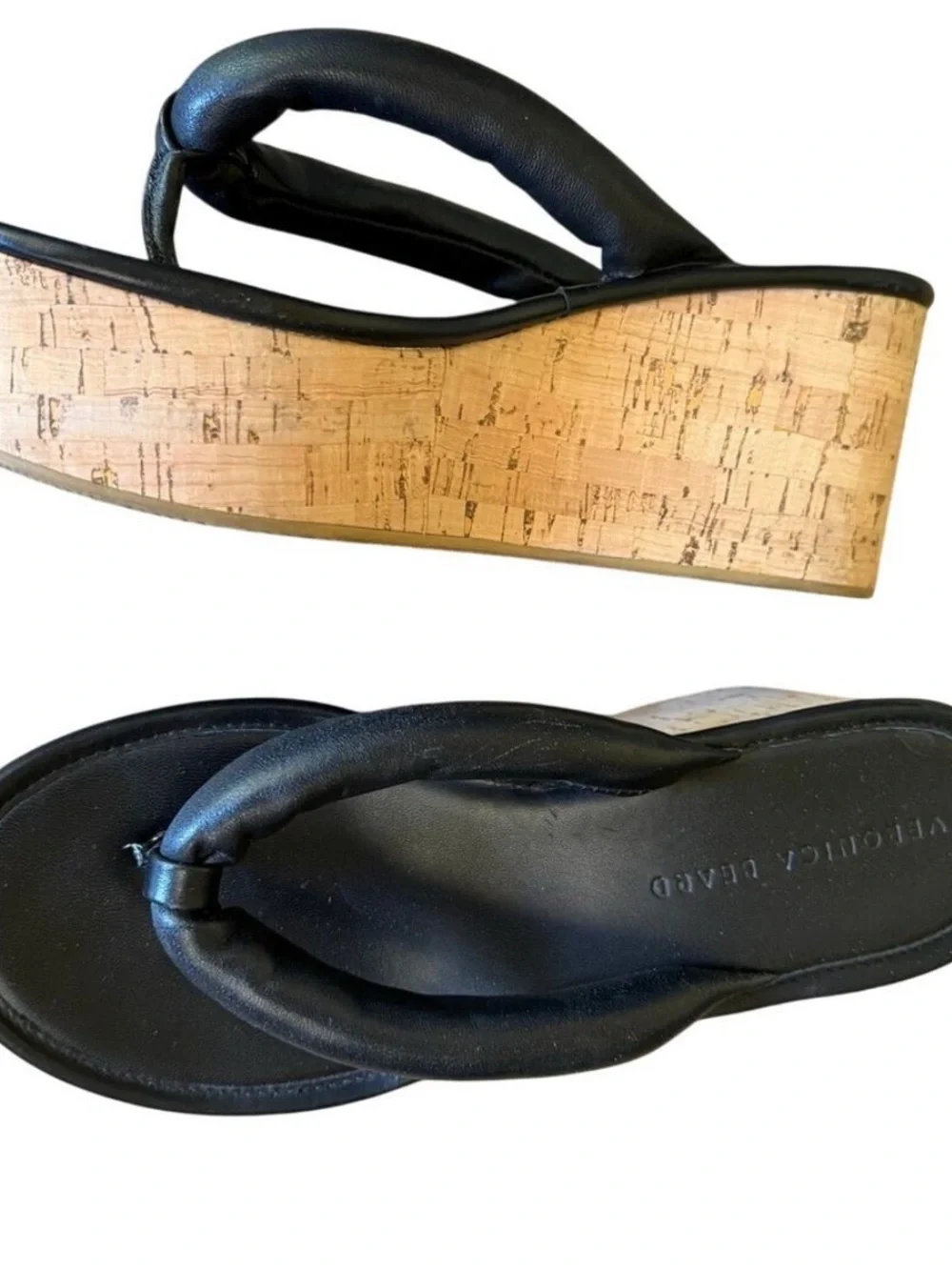 Veronica Beard Black Cork Platform Thong Sandals